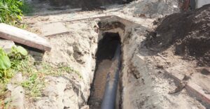 a sewer line that is dug up