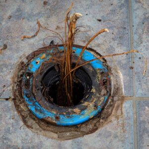 tree roots coming out of a floor drain