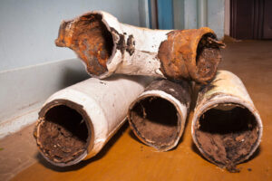 Old, rusty cast iron pipes